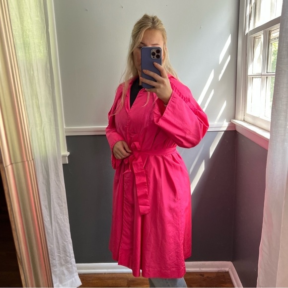 Vintage Lawrence of London 100% Silk Hot Pink Unión Made Trench Large - Picture 3 of 13